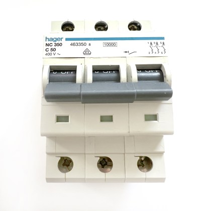 Hager NC350 463350 C50 50A 50 Amp 3 Pole Phase MCB Circuit Breaker Type C